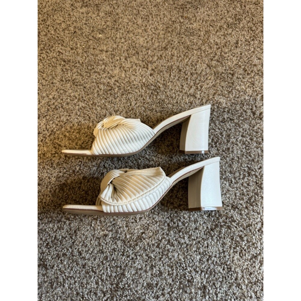 VICI Wilma White Knotted Mule Heels Womens 9 Pleated Slide Block Heel Sandals - Picture 2 of 8